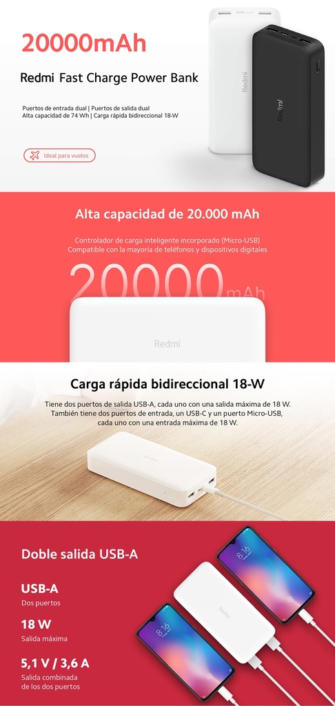 Bateria Portatil Xiaomi Redmi 20000mah 18w 