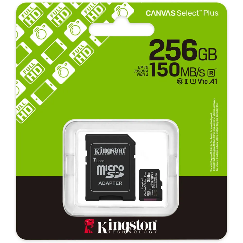 MicroSD Kingston 256GB Canvas Select Plus V10 C/Adaptador