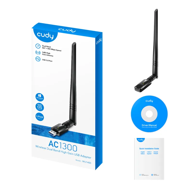 Placa de Red Cudy AC1300 USB Antena